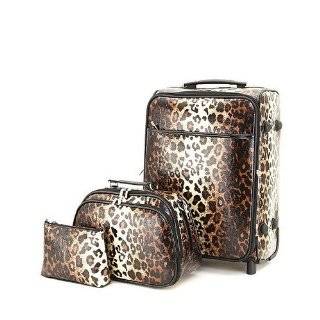 Leopard Animal Print 3pc Luggage Suitcase Train Case, Carry On 