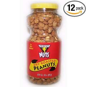 Trophy Nut Dry Roast Peanuts, 16 Ounce Jars (Pack of 12)  