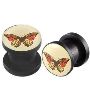  0G 0 gauge 8mm   Butterfly Logo Picture Acrylic screw fit 