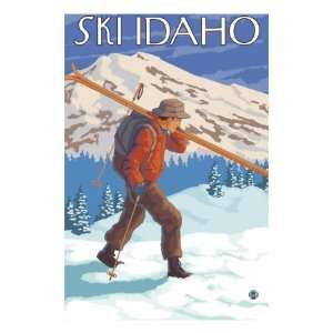 Skier Carrying Snow Skis, Idaho Giclee Poster Print, 24x32 
