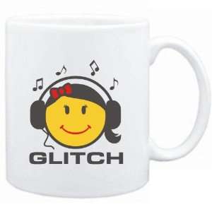  Mug White  Glitch   female smiley  Music Sports 