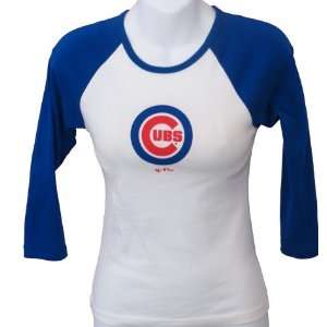  Women`s Chicago Cubs White/Royal 3/4 Sleeve Ringer Tshirt 
