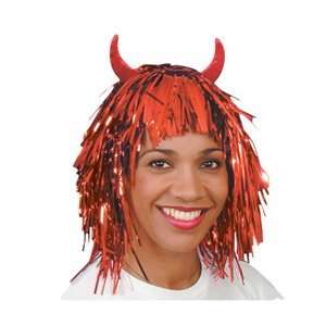  Pams Halloween Party Wigs  Red Tinsel Wig With Horns 
