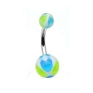   with Blue and Green Uv Heart Print Balls Non Dangling 14 Gauge 7/16