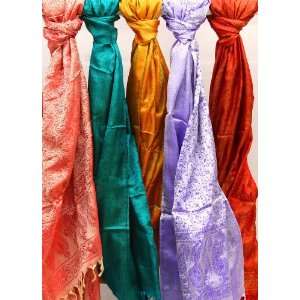  Lot of Five Pure Silk Stoles with Tanchoi Weave   Pure 