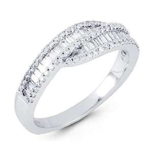  14k White Gold 0.75 Ct Round Baguette Diamond Ring Band 