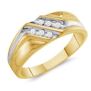 Mens Diamond Wedding Ring Engagement Band 10k Yellow Gold 0.12 Carat 