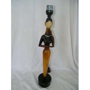   Indonesian Woman Figural Lamp Wood She Thinks 1386 