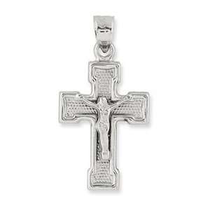  14K White Gold Pol/DC Crucifix Pendant Jewelry
