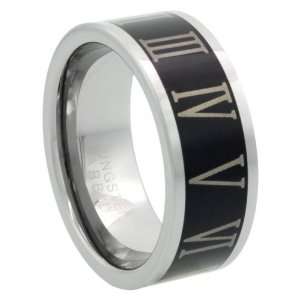   Flat Wedding Band Ring Roman Numerals 1 12 Blackened Finish, size 10