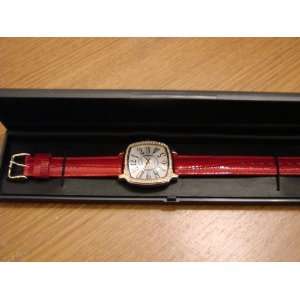 Gossip Ladies Ruby Red Leather Crystal Accented Watch Goldtone New in 