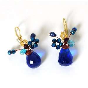   Blue Pear Shaped Earrings with Wirework By POM Peace Of Mind Jewelry