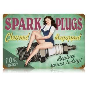 Spark Plugs Pin Up Pinup Girls Vintage Metal Sign   Victory Vintage 