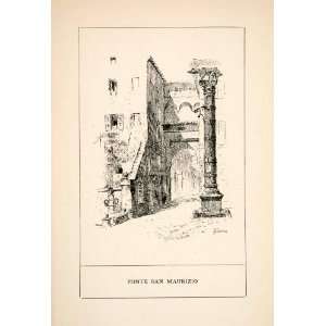  1902 Wood Engraving Fonte San Maurizio Italy Archway 