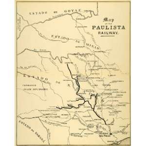 1909 Print Paulista Railway S Paulo Brazil Antique Map Minas Parana 
