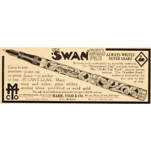  1911 Vintage Ad Swan Safety Fountain Pen Mabie Todd Co 