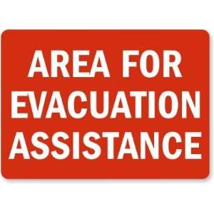 Area For Evacuation Assistance (white on red) Laminated Vinyl Sign, 14 