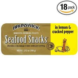 Brunswick Seafood snack, lemon pepper, 3.53 Ounce Tins (Pack of 18 