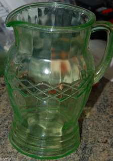 Vintage Green Depression Vaseline Glass Pitcher  