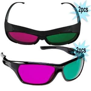  GTMax 3D Magenta/Green Glasses (2x Black cover style + 2x Anaglyph 