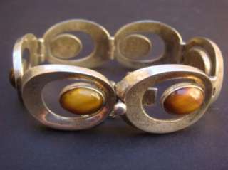 Modern Sterling Bracelet W/ Tigers Eye Taxco Dominguez  