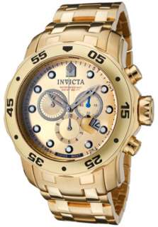 Invicta Mens 0074 Pro Diver Scuba Chrono Gold Plated Stainless Steel 