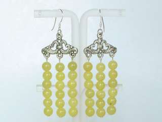 Earrings Lemon Jade 3 Strands Beads Dangle  
