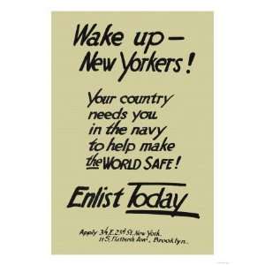  Wake Up New Yorkers Enlist Today, U.S. Navy, c.1917 