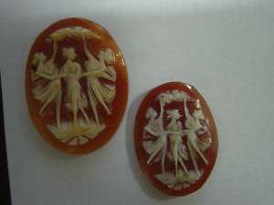 VINTAGE ITALY Antique THREE GRACE Coral Cameo JEWELRY 0225  