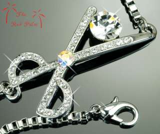 Silver Fashion SCISSORS PENDANT BRACELET Chain use Bling SWAROVSKI 