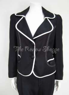 Pink Tartan 2 pc. Viscose Career Pant Suit Black w/ White Trim Jacket 