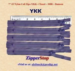 10) 7 #3 Nylon Coil Zips~Closed~YKK~S088~Damson  