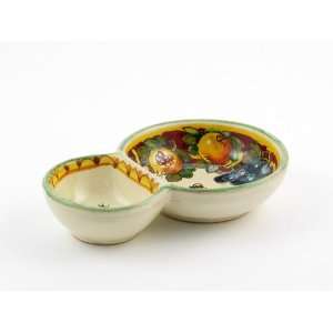  Hand Painted Italian Ceramic Double Olive Bowl Toscana 