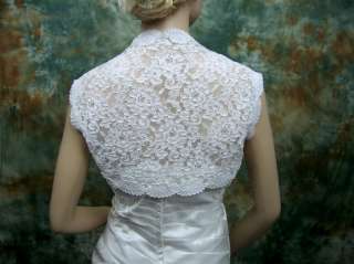 White sleeveless alencon lace bolero jacket shrug 063  