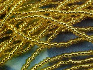 Vtg 1 HANK SILVER LINED GOLD ROUND SEED BEADS 13/0 FAB  