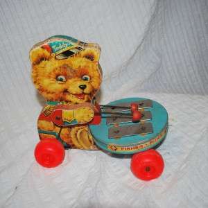   FISHER PRICE golden brown Teddy Bear ZILO PULL TOY WORKS  