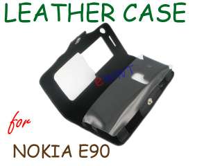 Black * Vertical Leather Cover Case with Clip for Nokia E90 