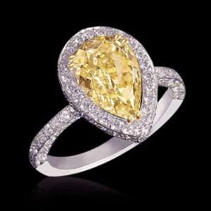  3.01 carat yellow canary pear diamonds engagement ring 