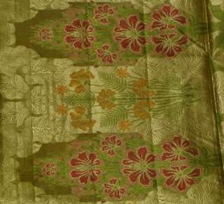 FLOWER Vintage Weaving 100% Pure Real Silk FLORAL Fabric Sari SOIE 