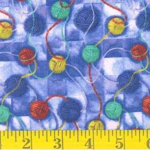  45 Wide Dog and Cat World Yarn Blue Fabric By The Yard 