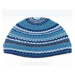    Knitted Kippah Kippa Yarmulke   Blue 25cm 