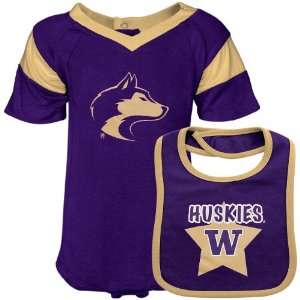  Washington Huskies Purple Newborn Romper & Bib Set Sports 