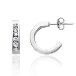   White CZ Cubic Zirconia Channel Set Semi Hoop Post Earrings Jewelry