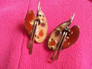Vintage SIGNED MATISSE RENOIR Enamel Copper Brooch Pin Earrings 