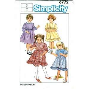  Simplicity 6772 Sewing Pattern Toddler Girls Dress Size 3 