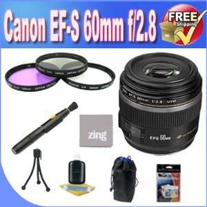  Canon EF S 60mm f/2.8 Macro USM Digital SLR Lens + 3 Piece 