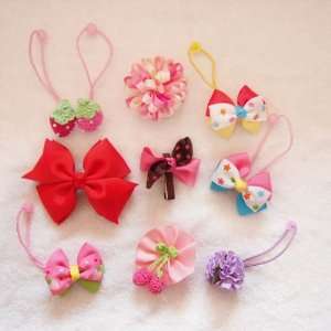 Assorted Set of 10 Colorful Handmade Hair Bow Clips and Ties   Perfect 
