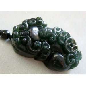  Black Green Jade Pi Xiu Dragon Coins Amulet Pendant 