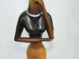 African Indonesian Woman Figural Lamp Wood She Thinks 1386  