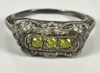 1389 Deco Sterling Silver .20ctw Fancy Canary Yellow Diamond 3 Stone 